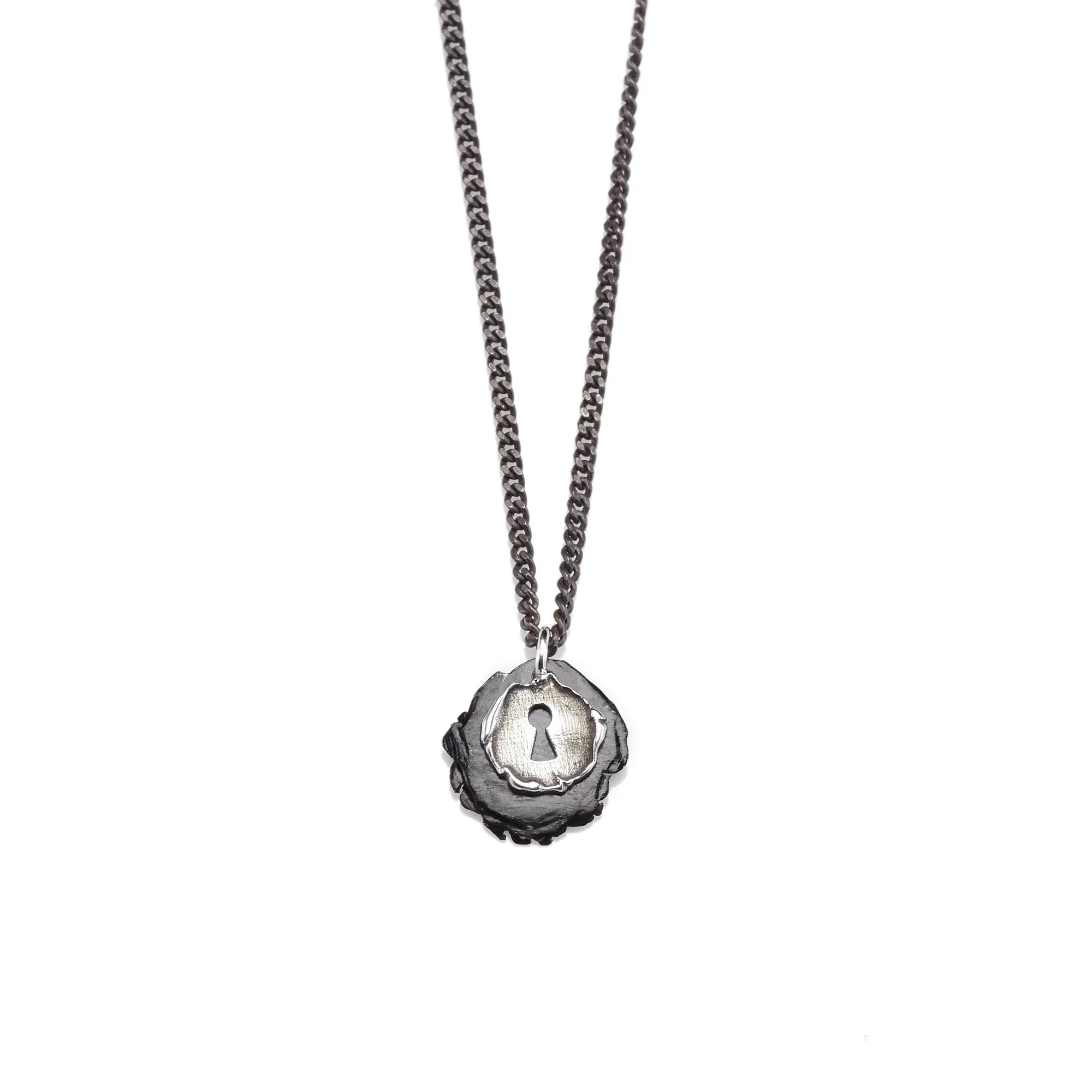 Keyhole Pendant Necklace - Black Steel Chain