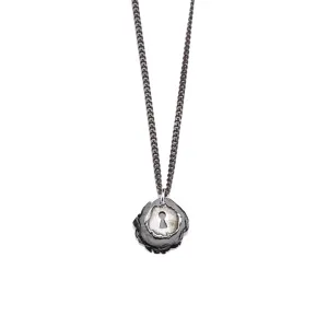 Keyhole Pendant Necklace - Black Steel Chain