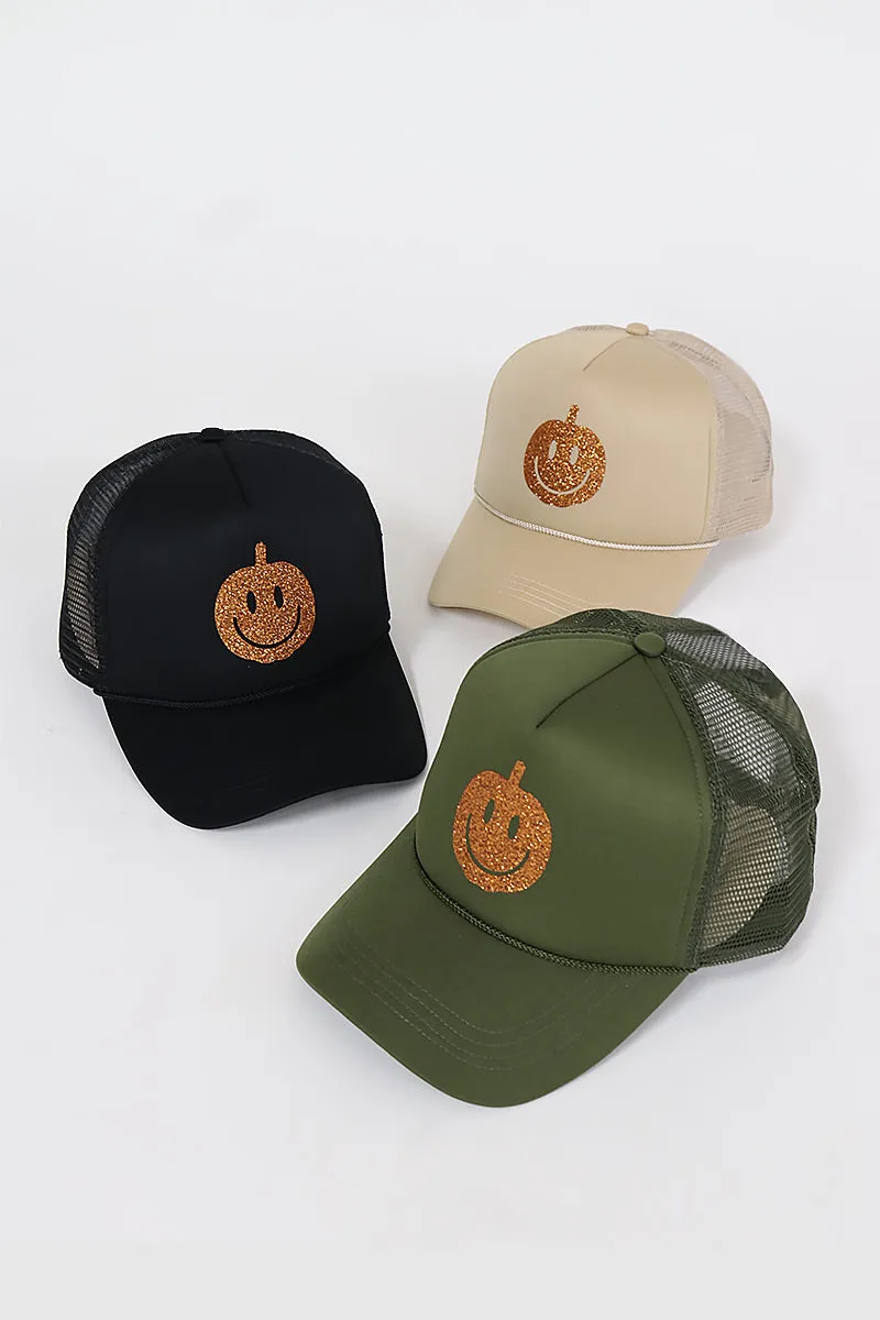 LCAPM2354 - Pumpkin Glitter Mesh Back Trucker Hat
