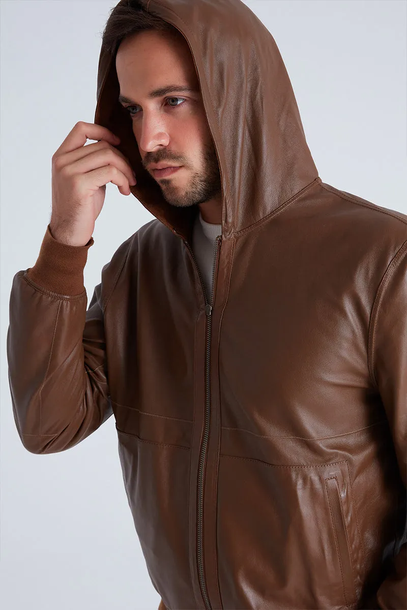 Leo Men's Reversible Suede Jacket with Hood - Snuff