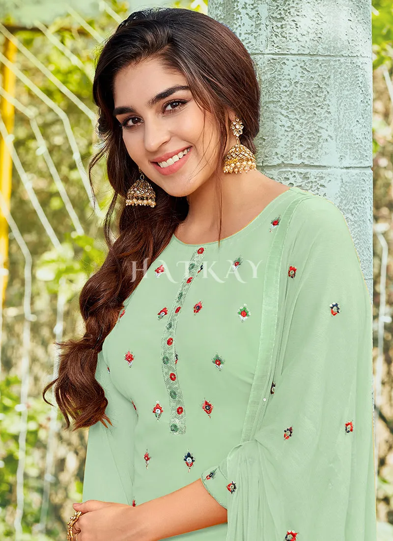 Light Green Sequence Embroidered Patiala Suit