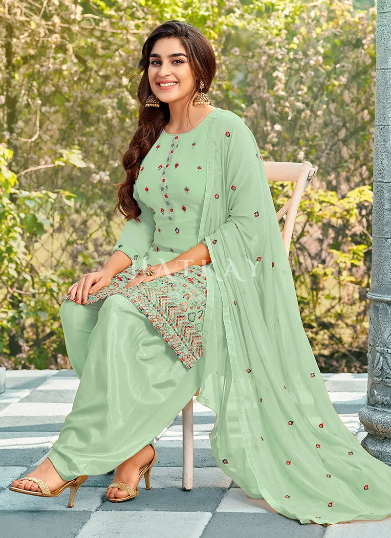 Light Green Sequence Embroidered Patiala Suit
