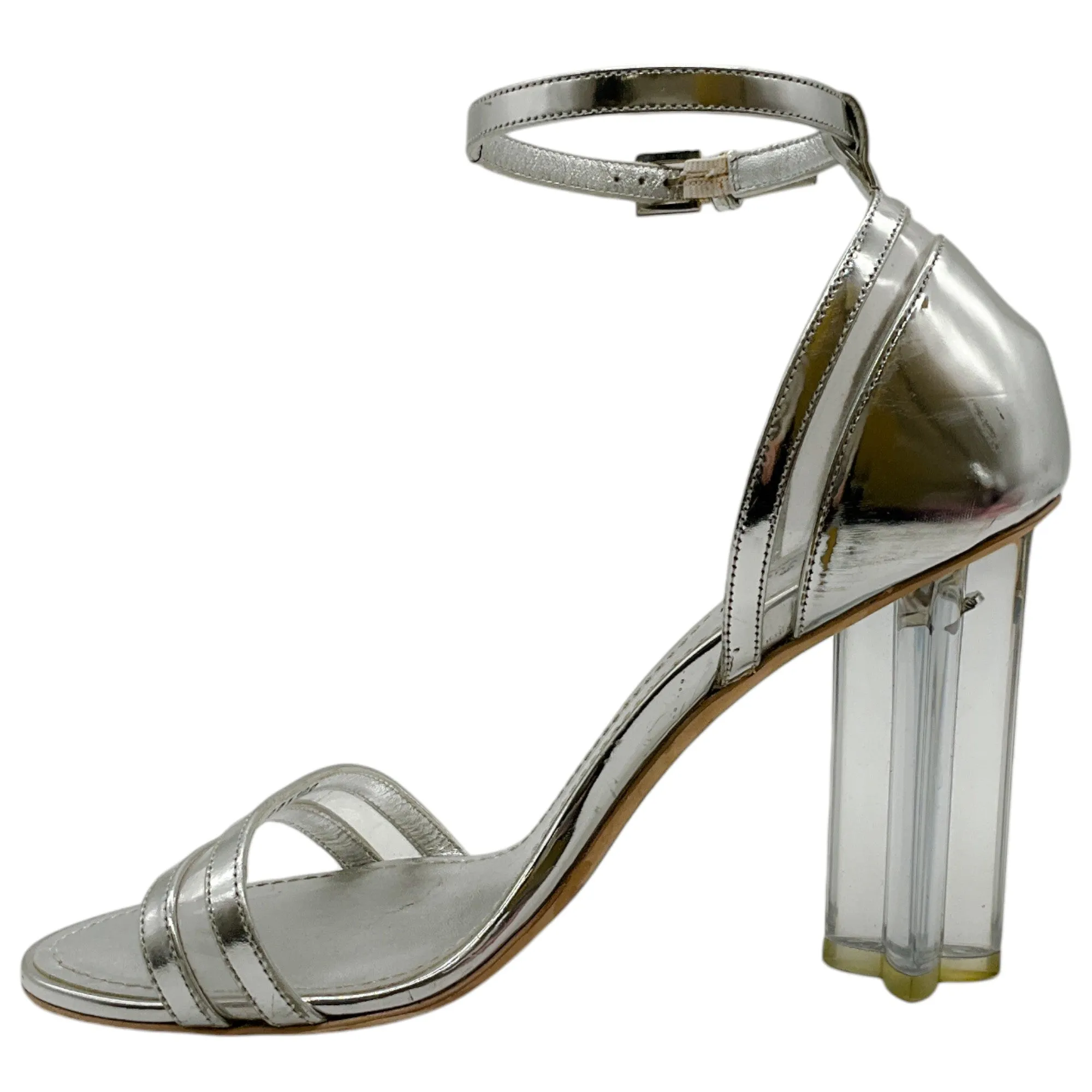 Louis Vuitton Silver Leather Silhouette Sandals with Lucite Heel