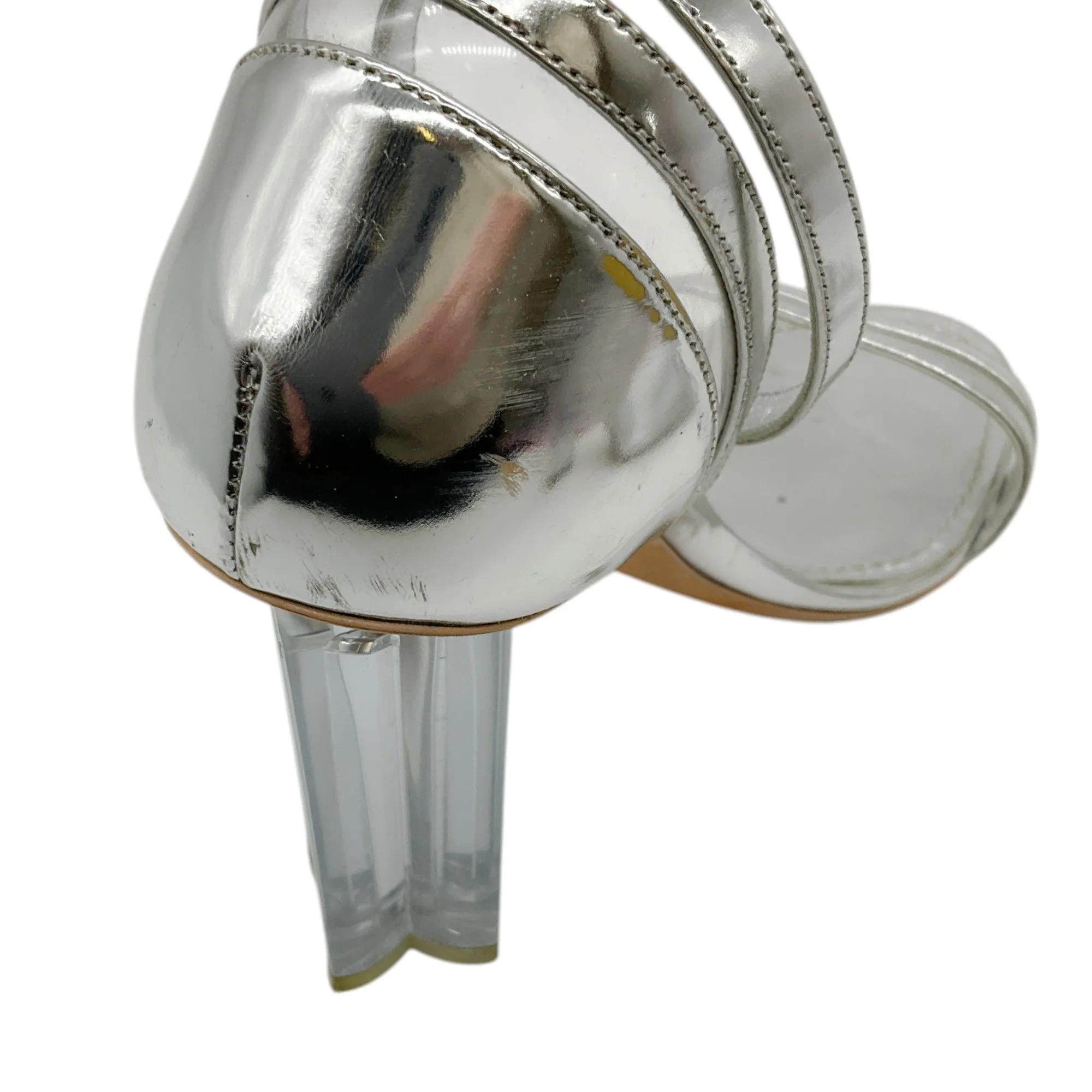 Louis Vuitton Silver Leather Silhouette Sandals with Lucite Heel