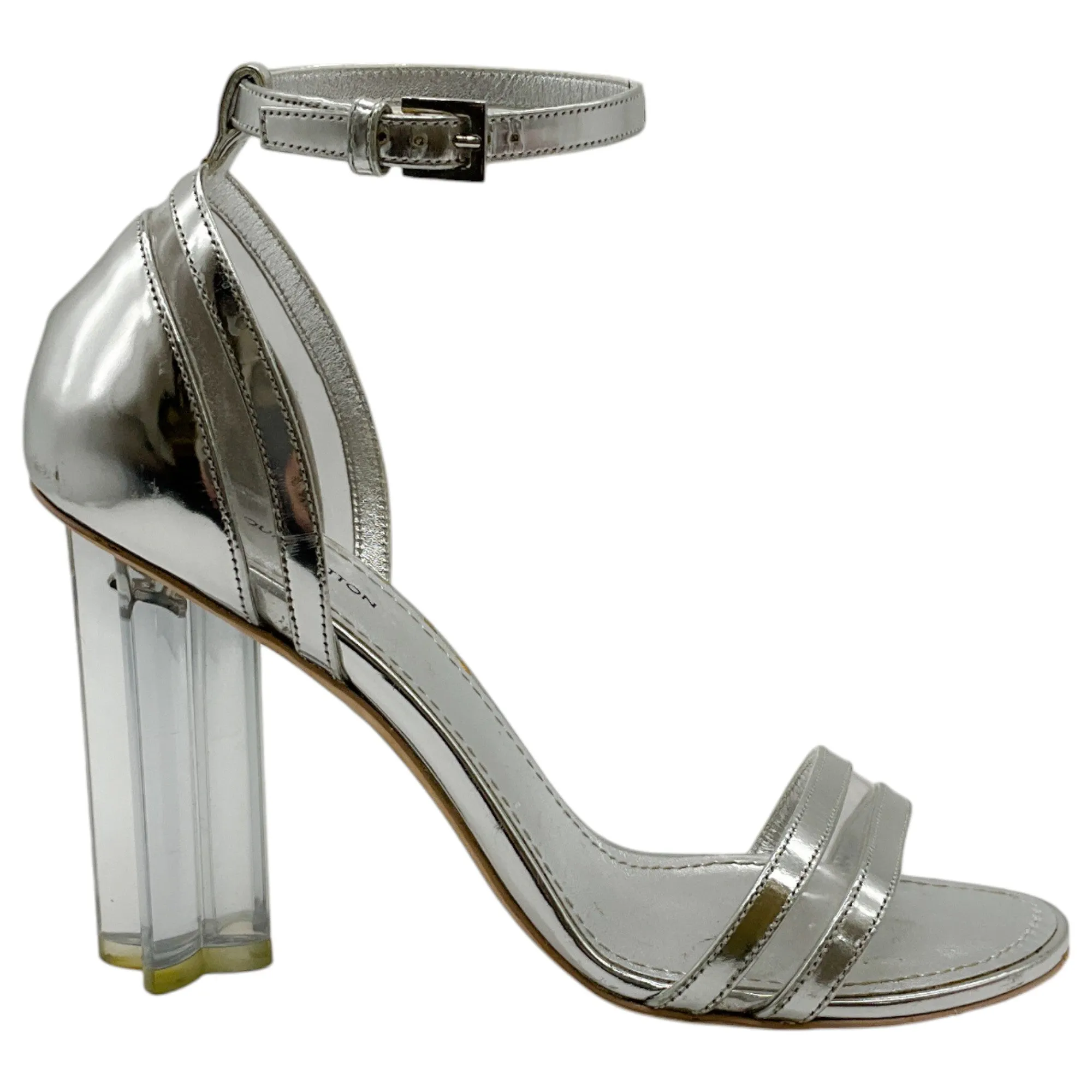 Louis Vuitton Silver Leather Silhouette Sandals with Lucite Heel