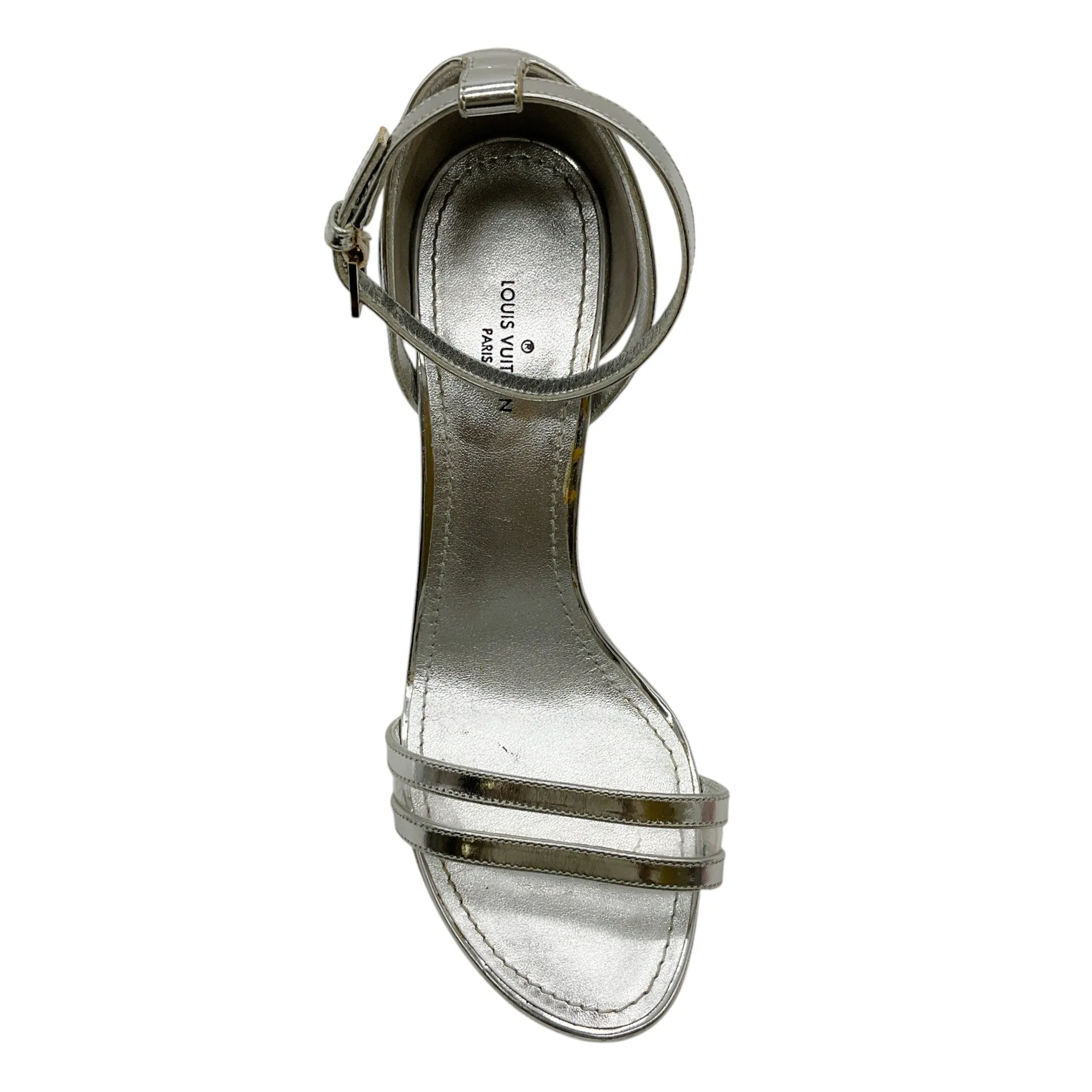 Louis Vuitton Silver Leather Silhouette Sandals with Lucite Heel