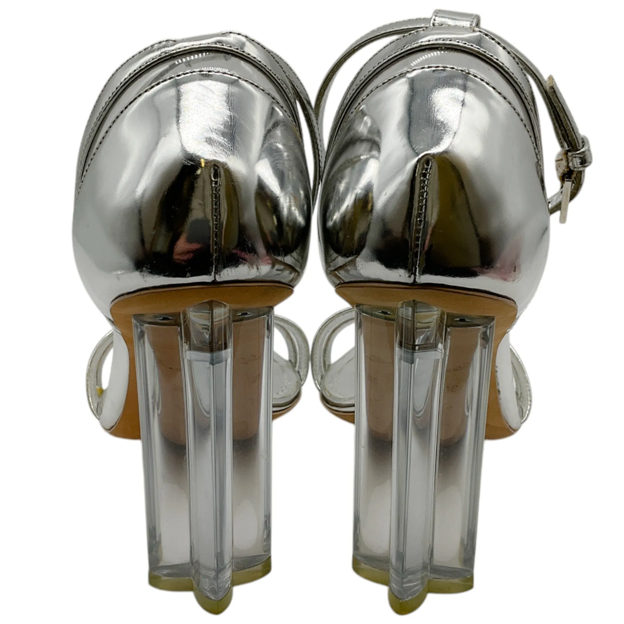 Louis Vuitton Silver Leather Silhouette Sandals with Lucite Heel