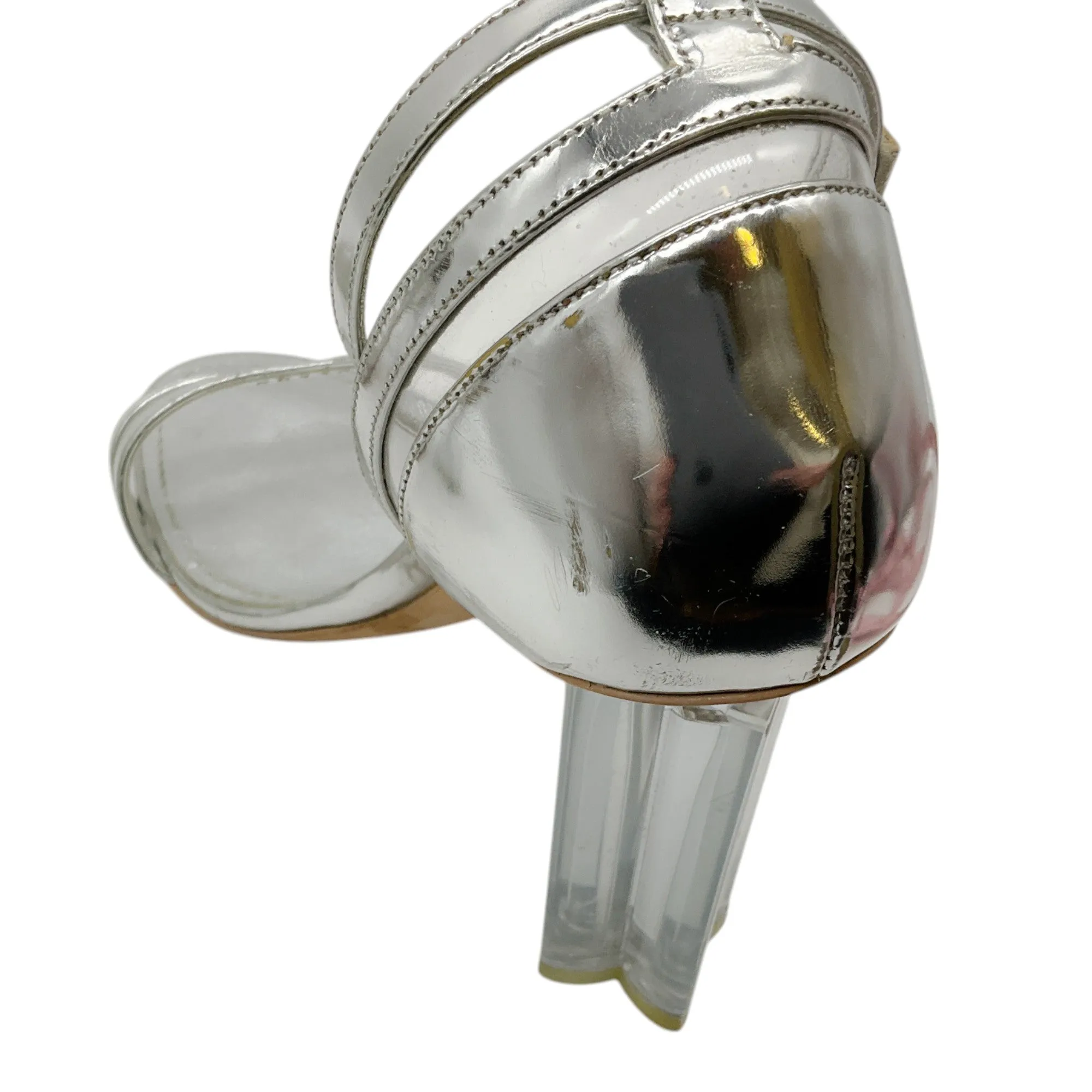 Louis Vuitton Silver Leather Silhouette Sandals with Lucite Heel