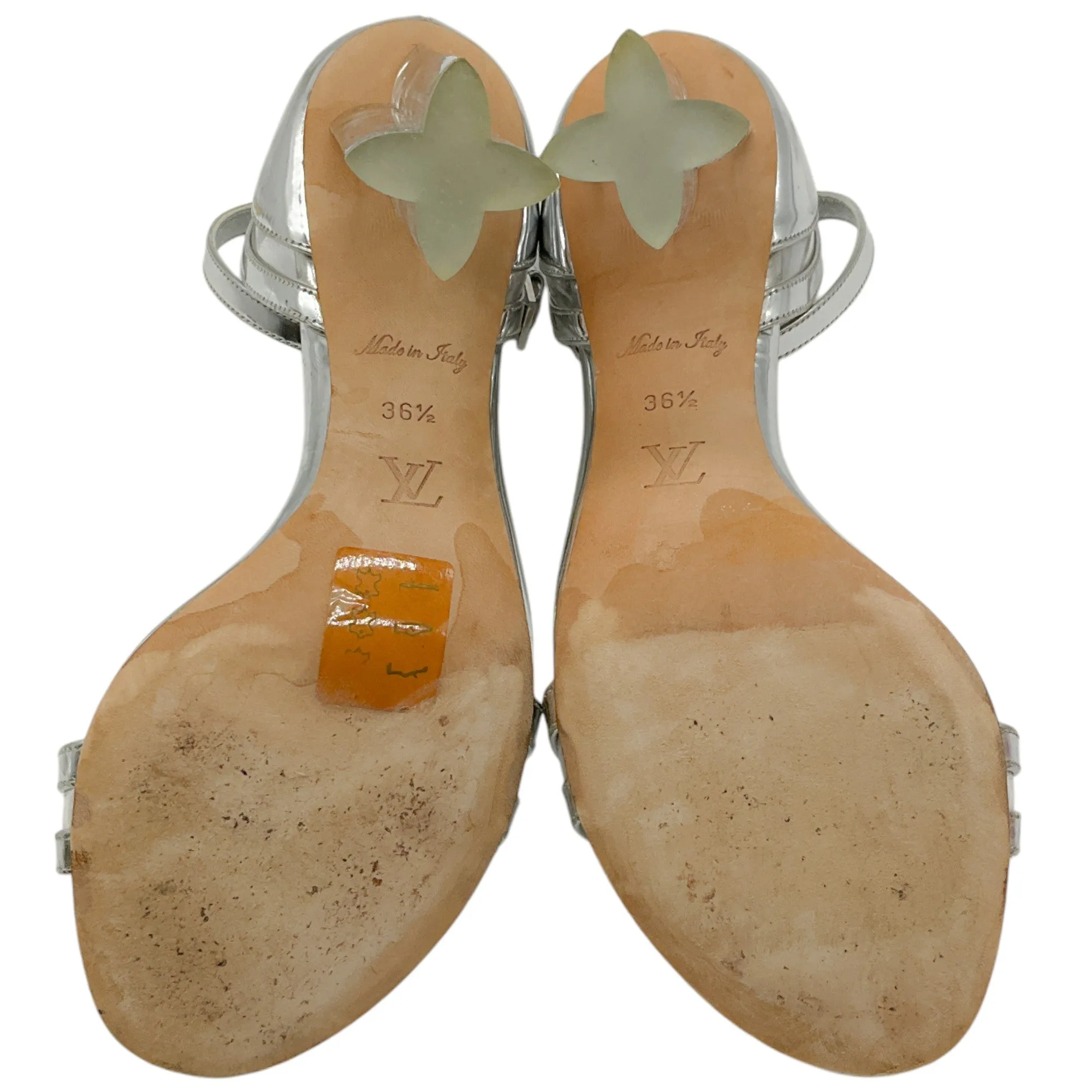 Louis Vuitton Silver Leather Silhouette Sandals with Lucite Heel