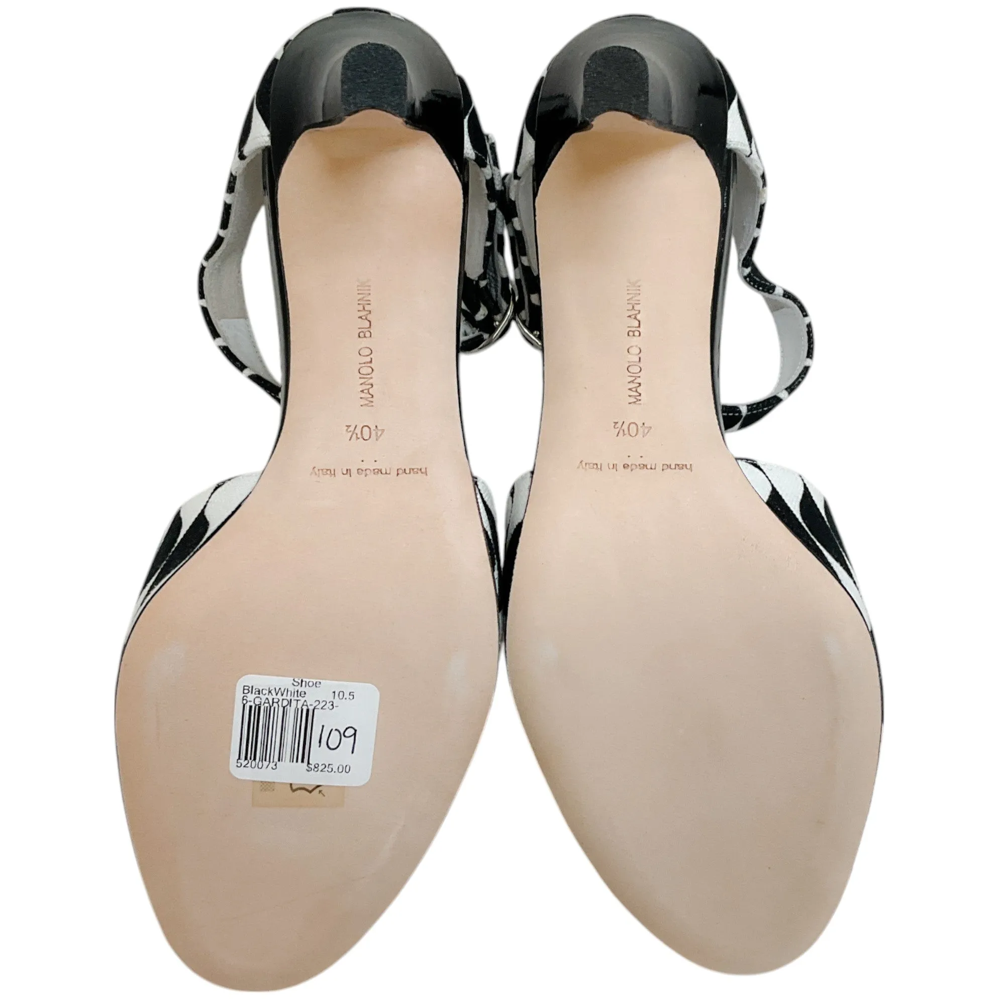 Manolo Blahnik Black / White Canvas Gardita 105 Sandals