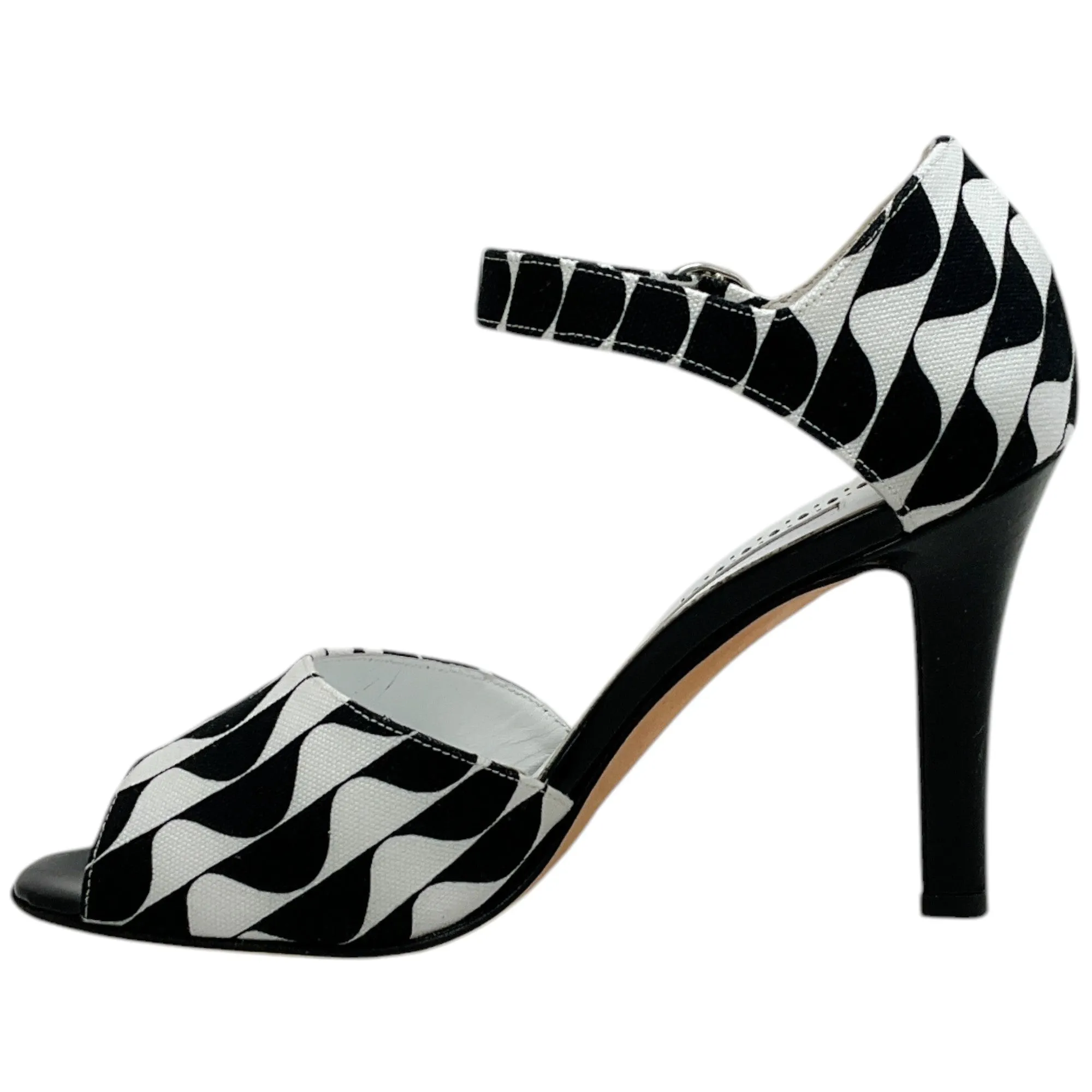 Manolo Blahnik Black / White Canvas Gardita 105 Sandals