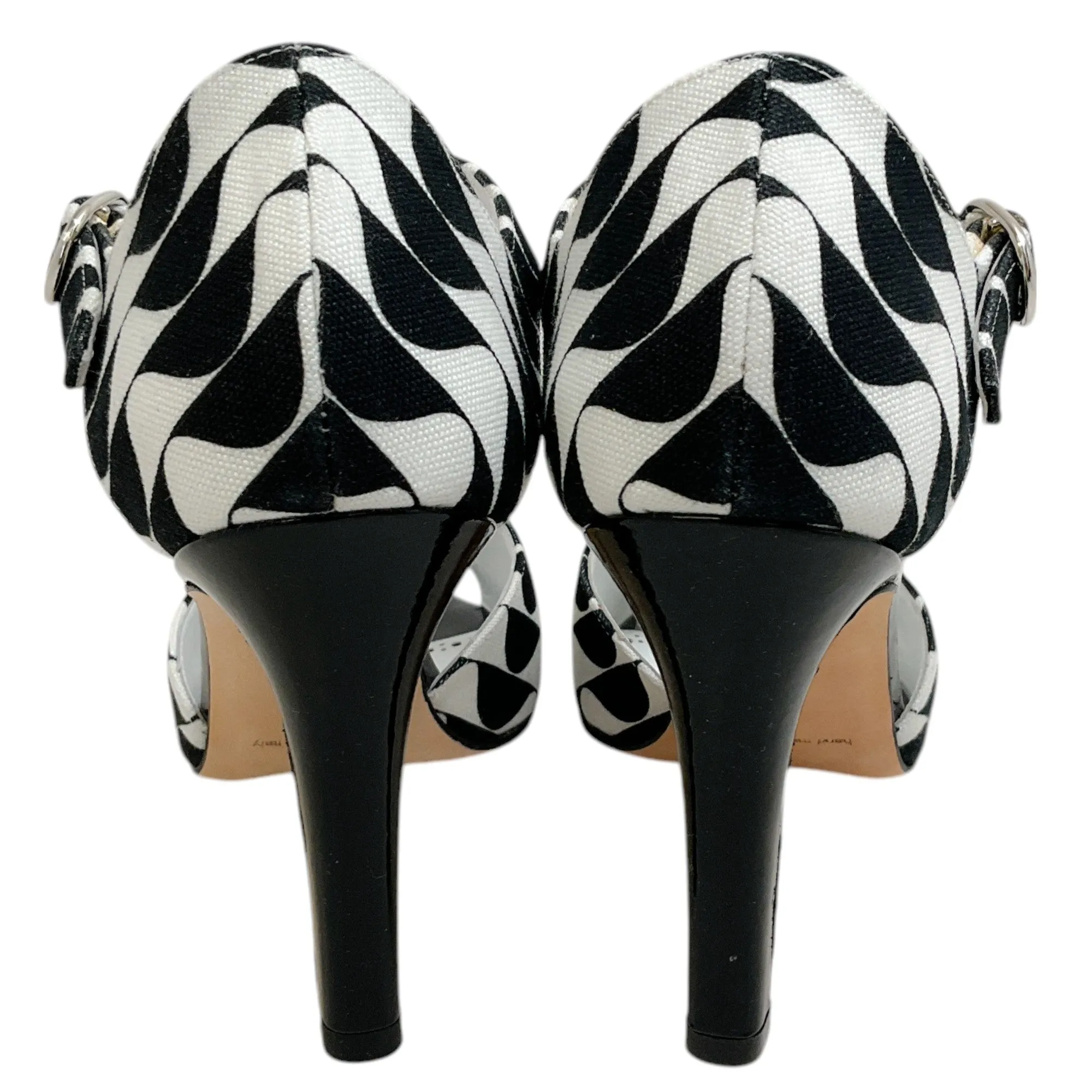 Manolo Blahnik Black / White Canvas Gardita 105 Sandals