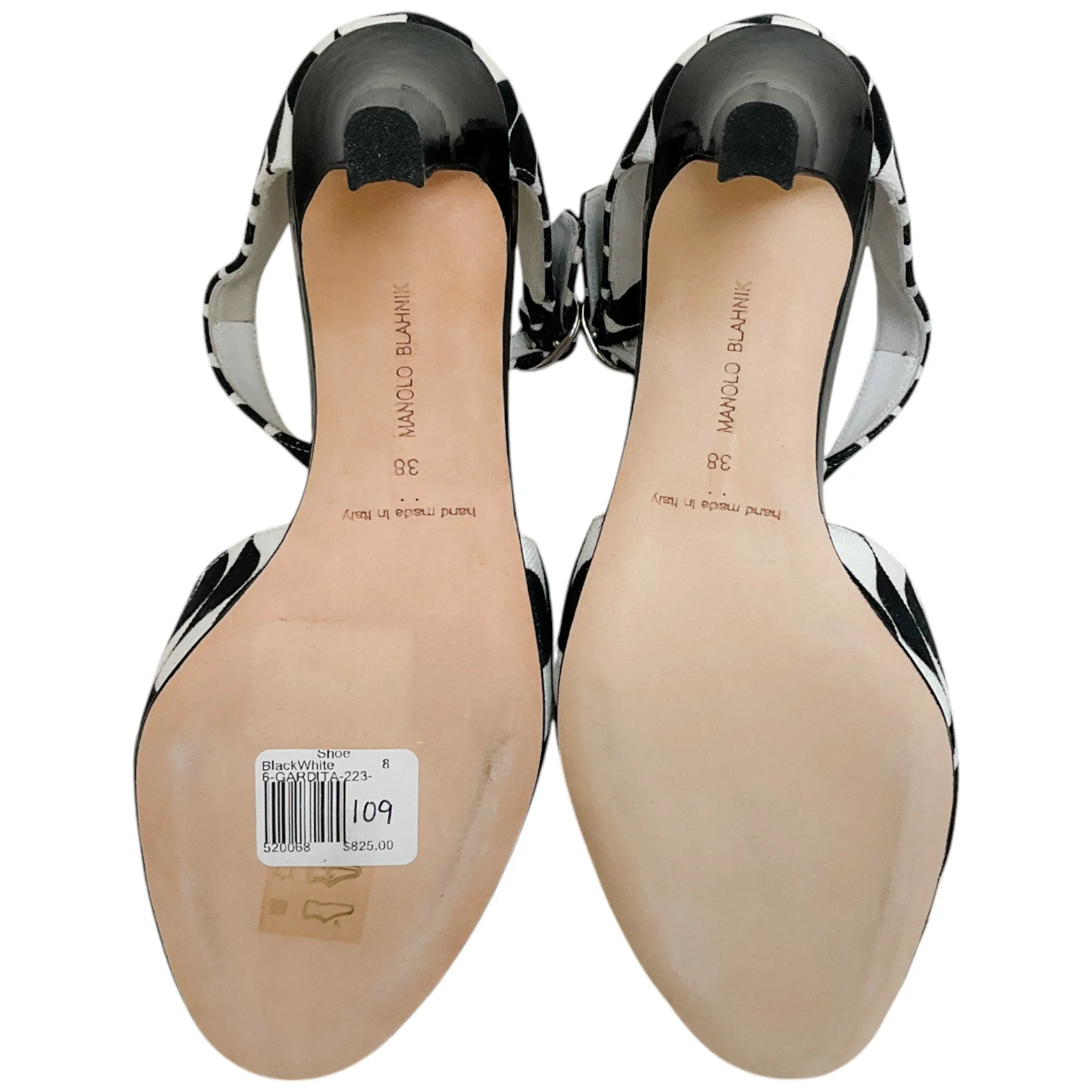 Manolo Blahnik Black / White Canvas Gardita 105 Sandals