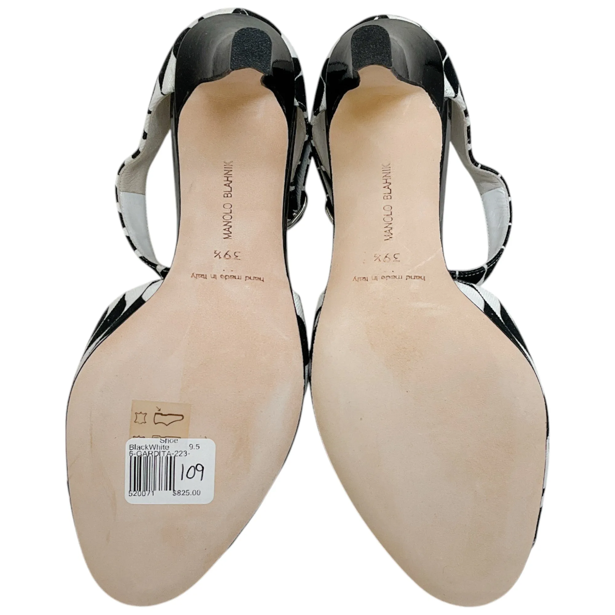 Manolo Blahnik Black / White Canvas Gardita 105 Sandals