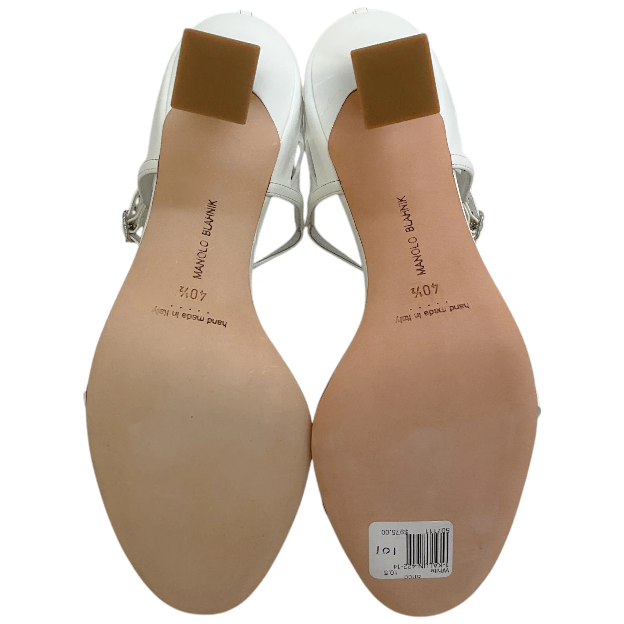 Manolo Blahnik White Patent Leather Kalun 105 Sandals