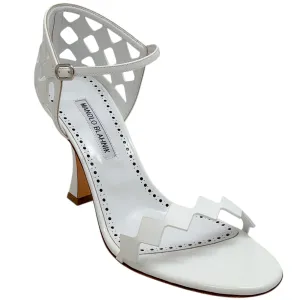 Manolo Blahnik White Patent Leather Kalun 105 Sandals