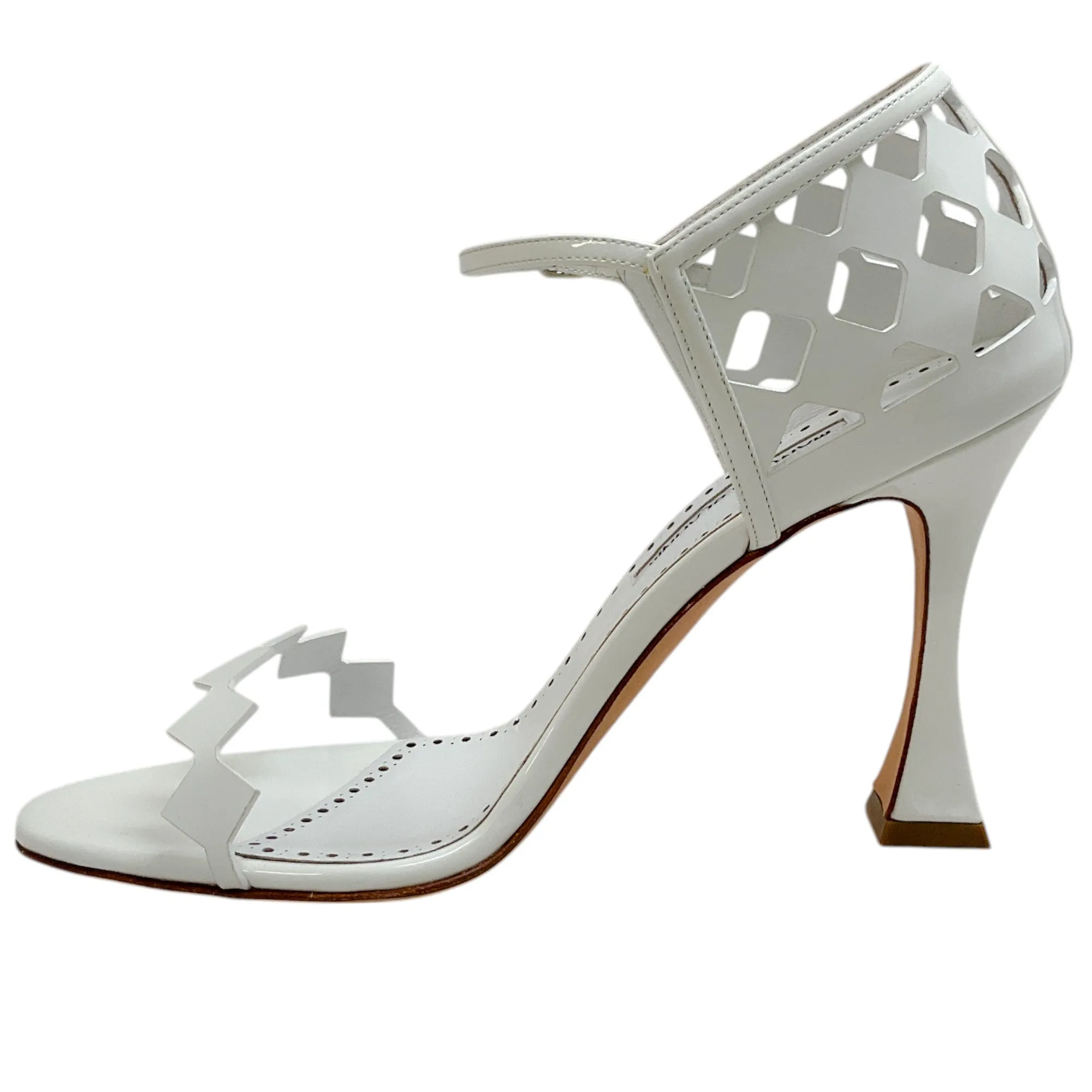 Manolo Blahnik White Patent Leather Kalun 105 Sandals