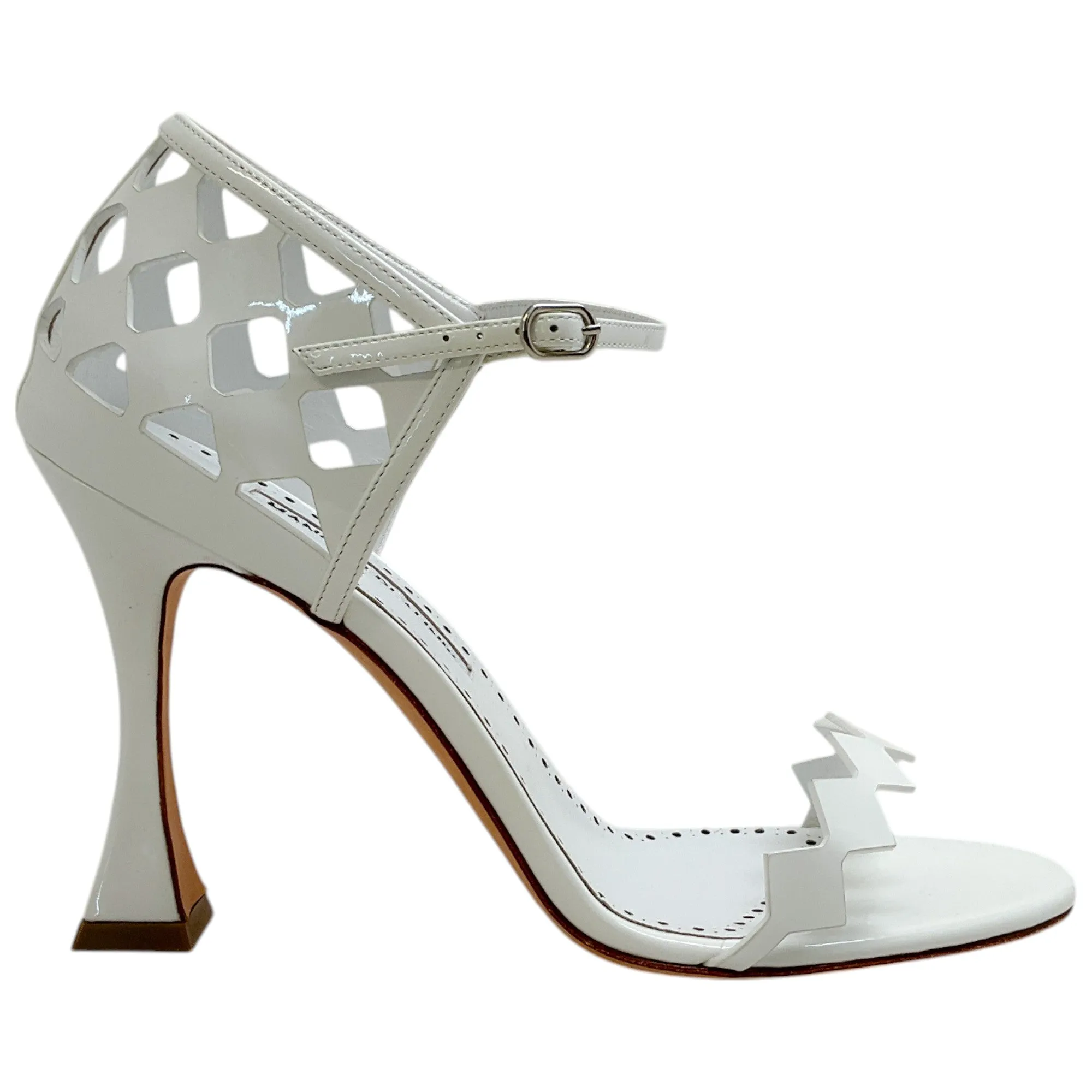 Manolo Blahnik White Patent Leather Kalun 105 Sandals