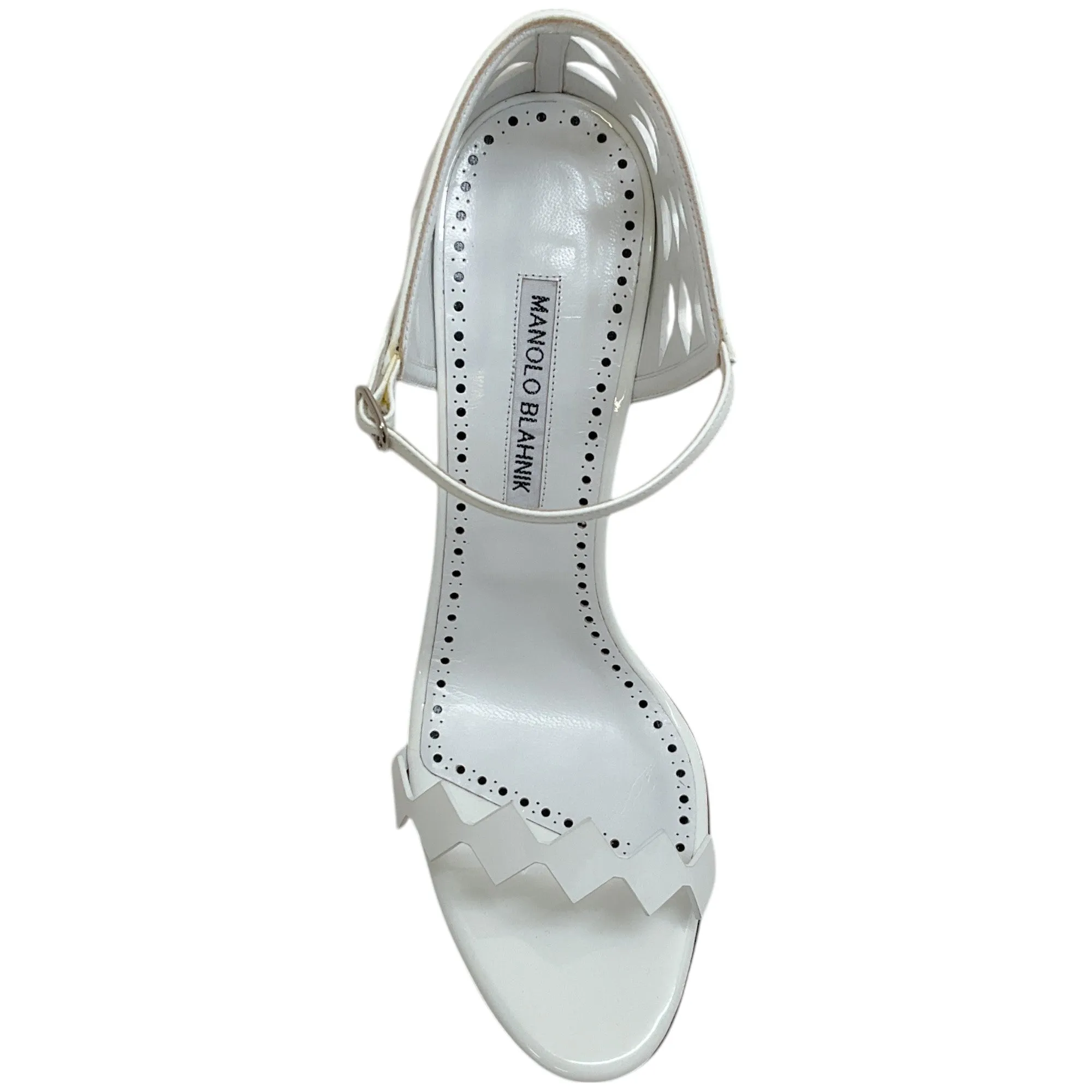 Manolo Blahnik White Patent Leather Kalun 105 Sandals