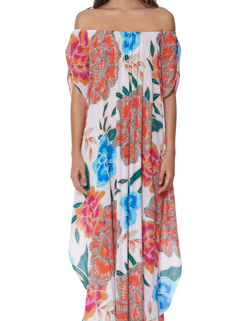 Mara Hoffman Arcadia Off the Shoulder Dashiki Dress in White/Pink