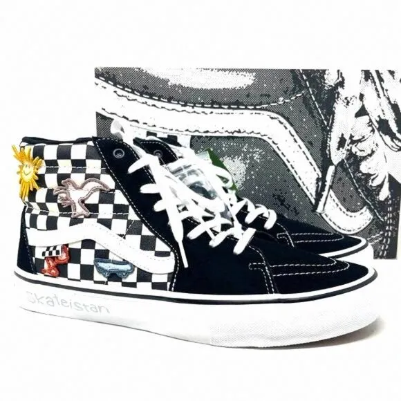💖MEGA SALE💖Vans Sk8 Hi Men Checkered Black VN0A5FCC89C Sun Skate White