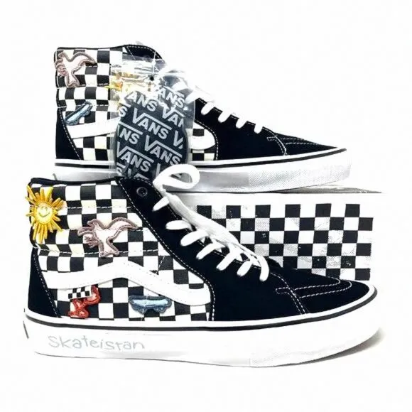 💖MEGA SALE💖Vans Sk8 Hi Men Checkered Black VN0A5FCC89C Sun Skate White
