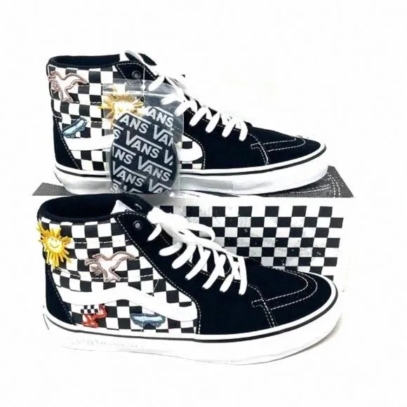 💖MEGA SALE💖Vans Sk8 Hi Men Checkered Black VN0A5FCC89C Sun Skate White
