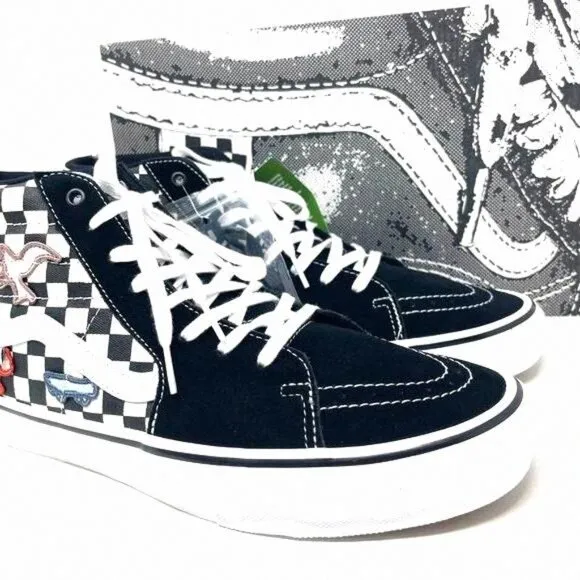 💖MEGA SALE💖Vans Sk8 Hi Men Checkered Black VN0A5FCC89C Sun Skate White