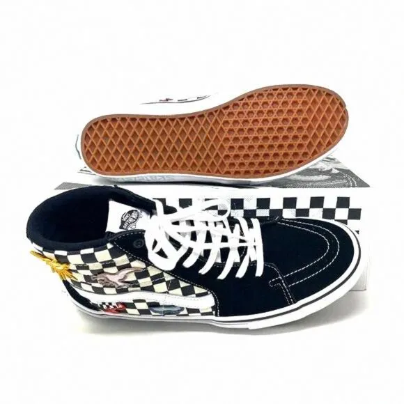 💖MEGA SALE💖Vans Sk8 Hi Men Checkered Black VN0A5FCC89C Sun Skate White