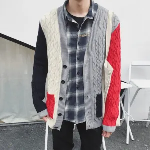 Men's Fashion Contrast Cardigan Up To Size XL