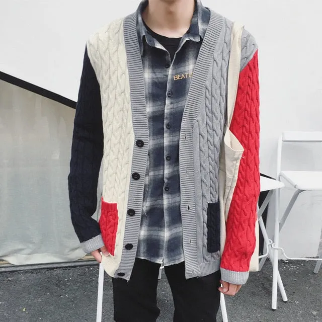 Men's Fashion Contrast Cardigan Up To Size XL