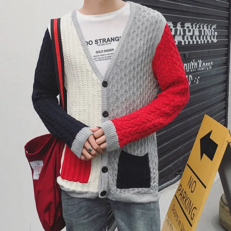 Men's Fashion Contrast Cardigan Up To Size XL