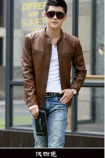 Men's leather Jacket design stand collar Coat Men casual motorcycle leather coat Mens Sheepskin jackets Windbreaker Coats