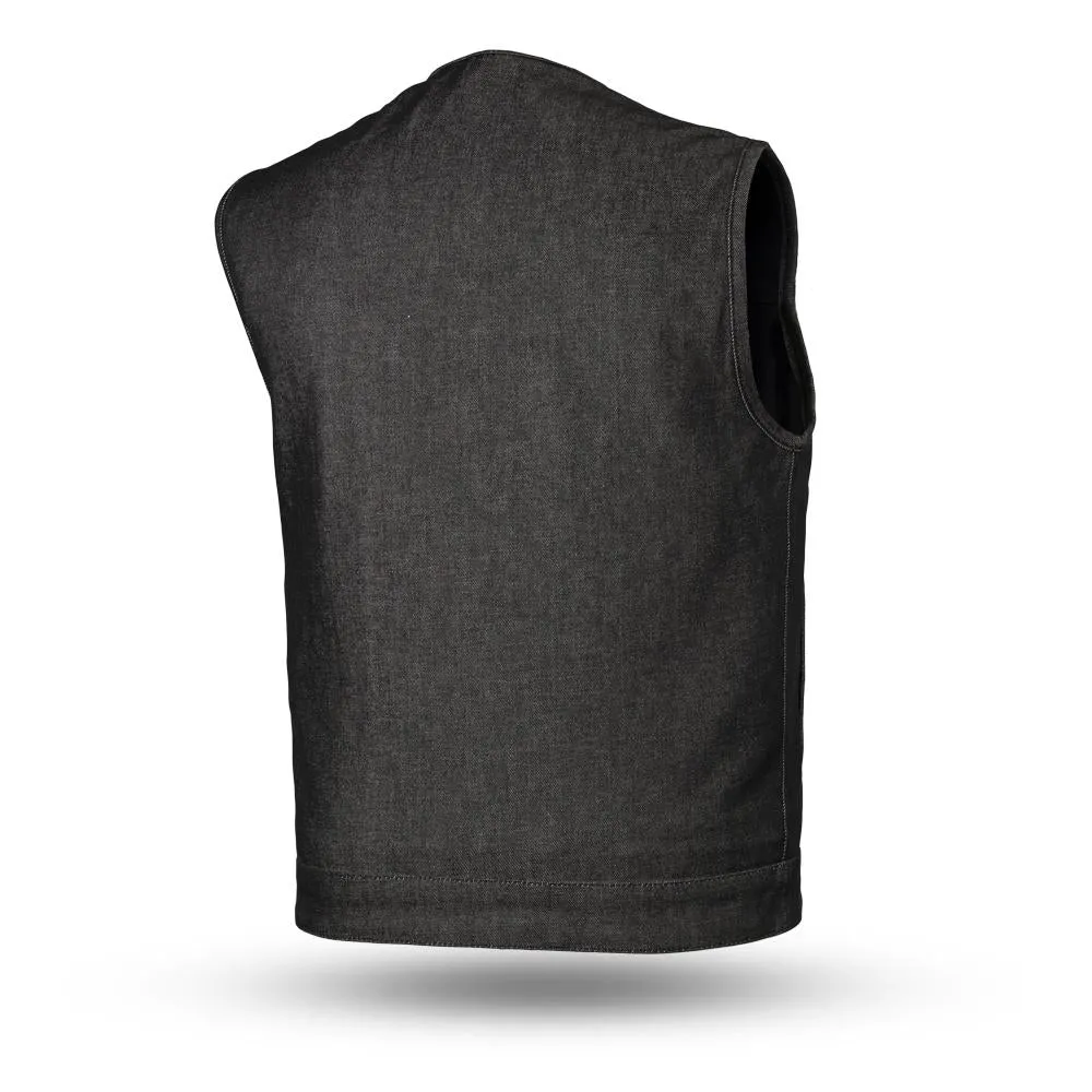 Men's Motorcycle Collarless Raw Canvas Heavy Hitter Preacher Vest