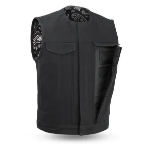Men's Motorcycle Collarless Raw Canvas Heavy Hitter Preacher Vest