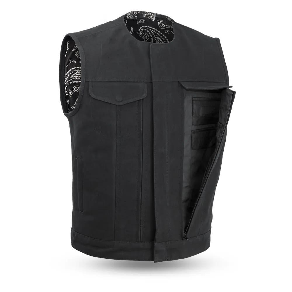 Men's Motorcycle Collarless Raw Canvas Heavy Hitter Preacher Vest