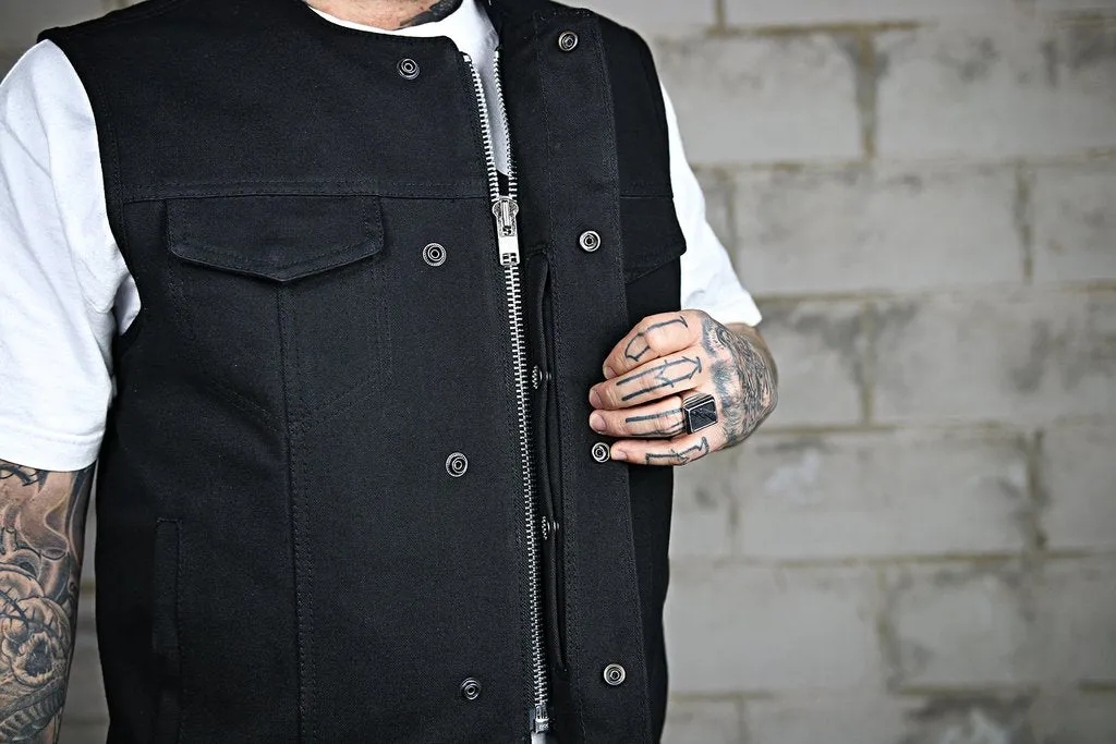 Men's Motorcycle Collarless Raw Canvas Heavy Hitter Preacher Vest