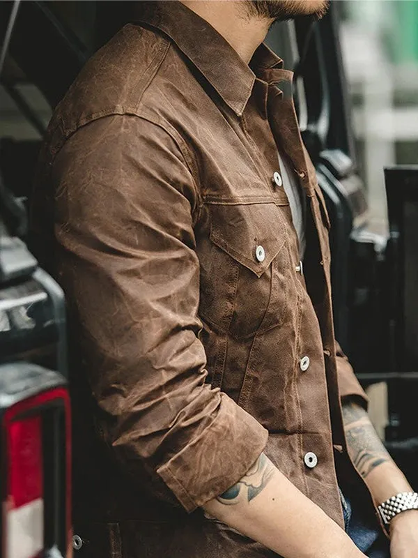 Men’s Oil Waxed Jacket Canvas Cotton Military Uniform Workwear