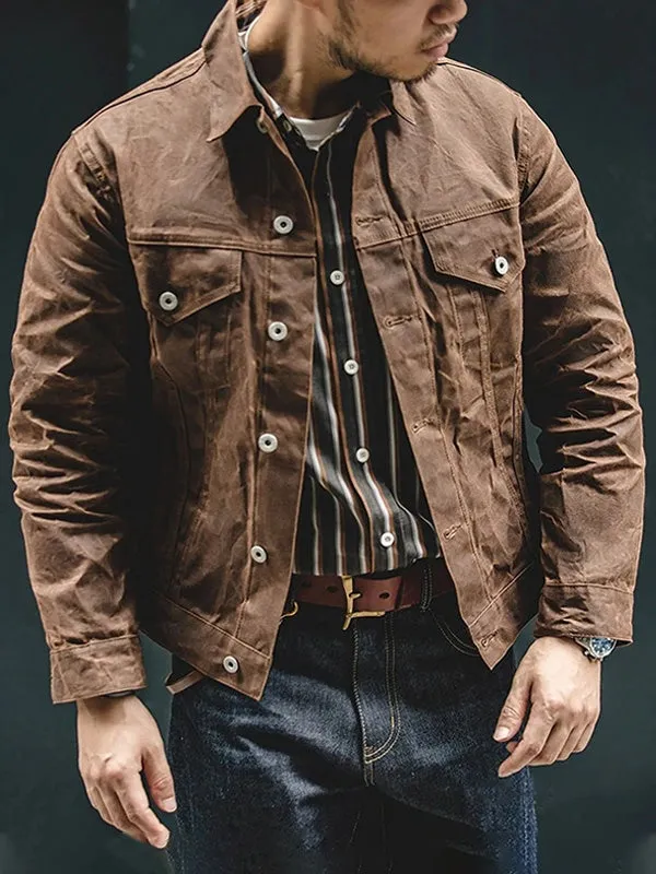 Men’s Oil Waxed Jacket Canvas Cotton Military Uniform Workwear
