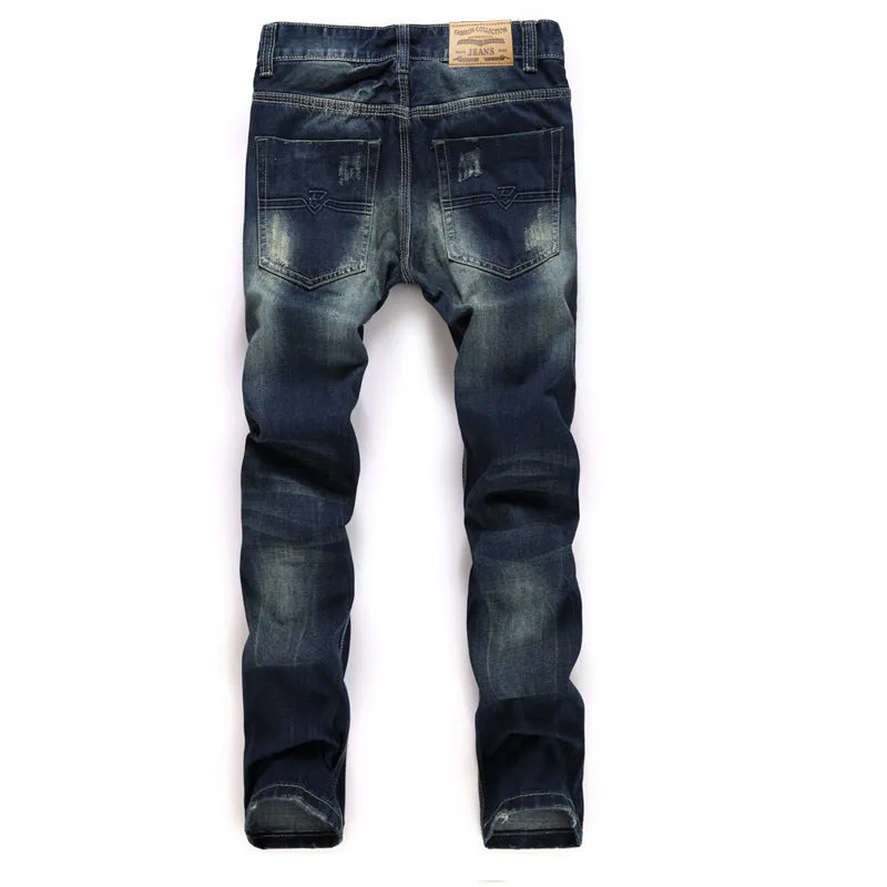Men's Ripped Jeans Streetwear Frayed Mid Waist Straight Pants