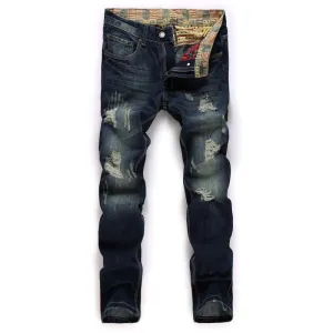 Men's Ripped Jeans Streetwear Frayed Mid Waist Straight Pants