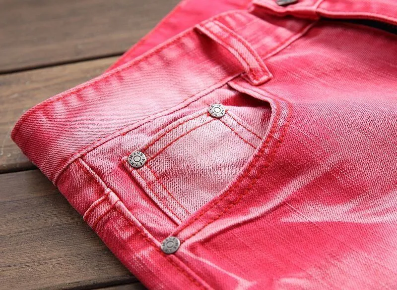 Men's Ripped Motorcycle Jeans Straight Pants Mid Waisted Jeans