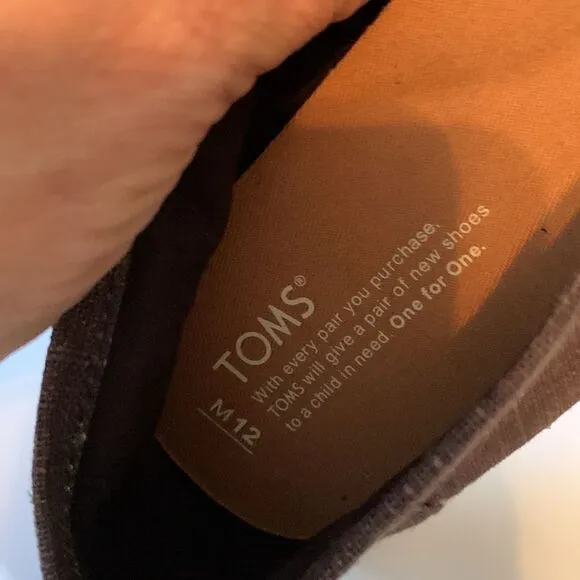 Men's size 12 Toms dark gray with canvas roping NEW