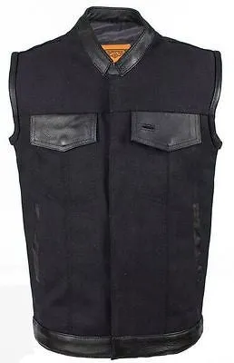 MEN'S SON OF ANARCHY MOTORCYCLE CANVAS VEST WITH LEATHER TRIM TWO GUN POCKETS