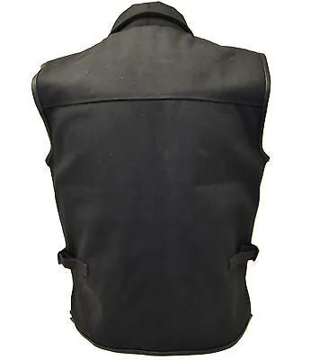 MEN'S SON OF ANARCHY SHIRT COLLAR CANVAS MOTORCYCLE VEST 2 GUN POCKETS NEW