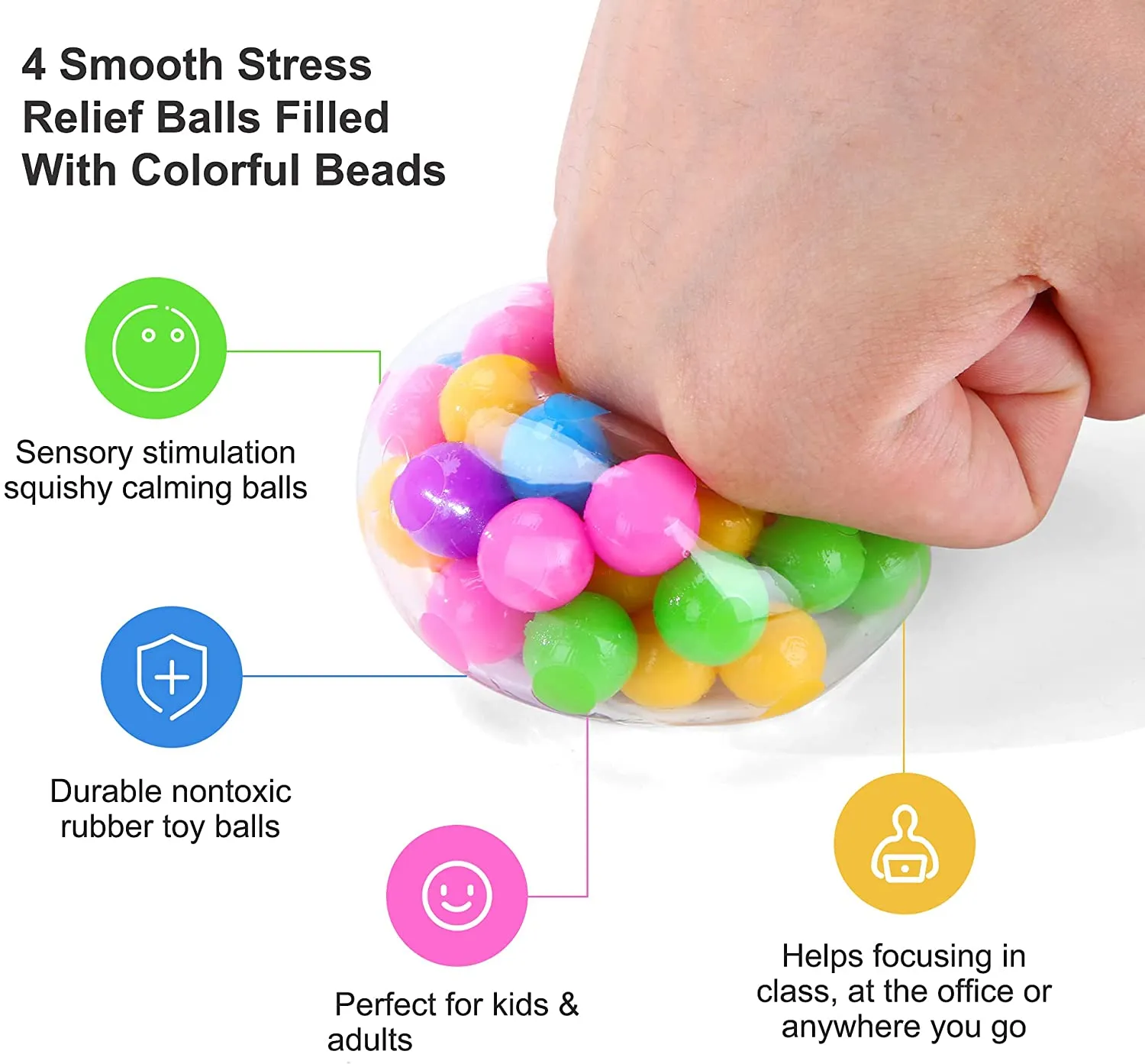 Mesh Squish Ball - Rainbow Stress Ball  Set of 5