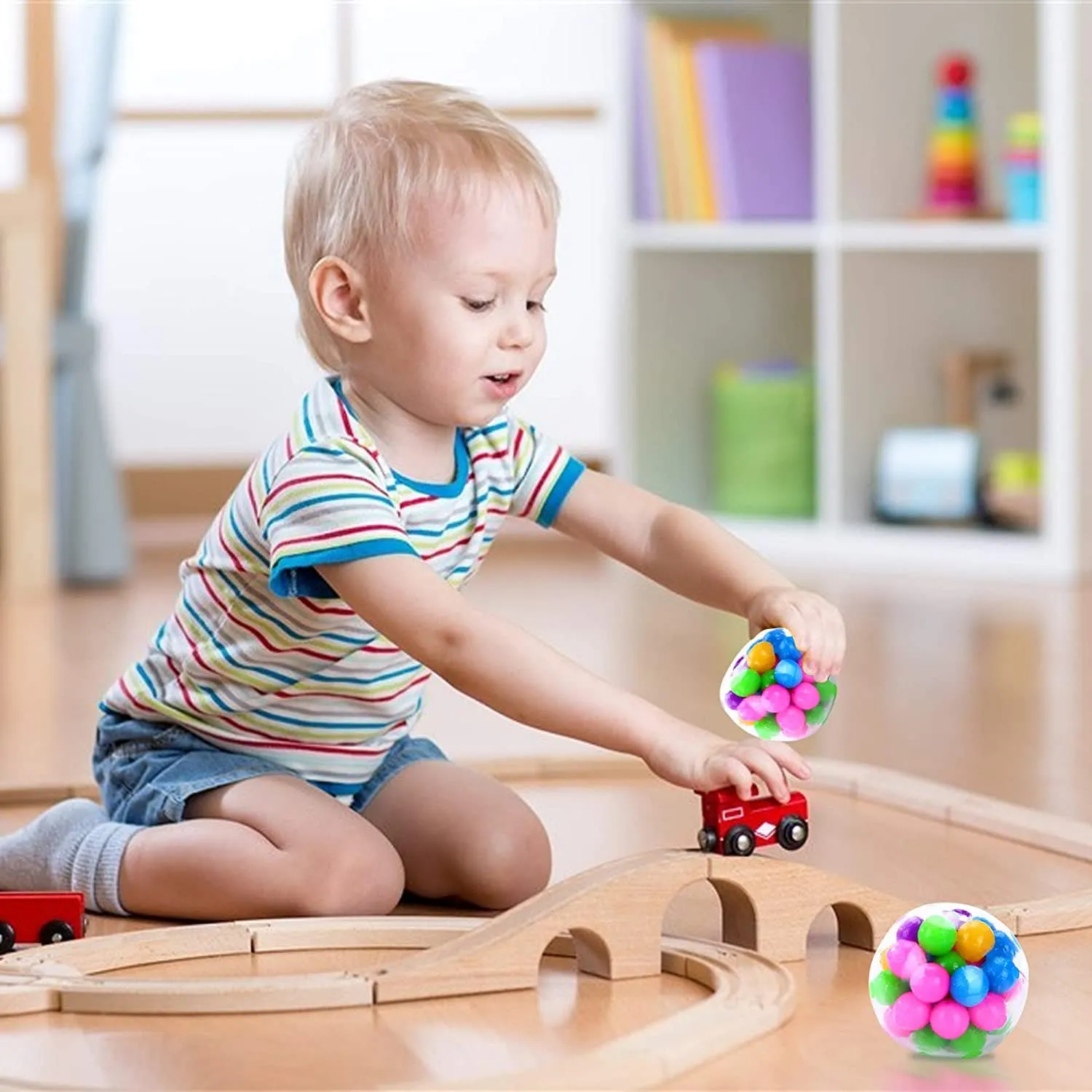 Mesh Squish Ball - Rainbow Stress Ball  Set of 5