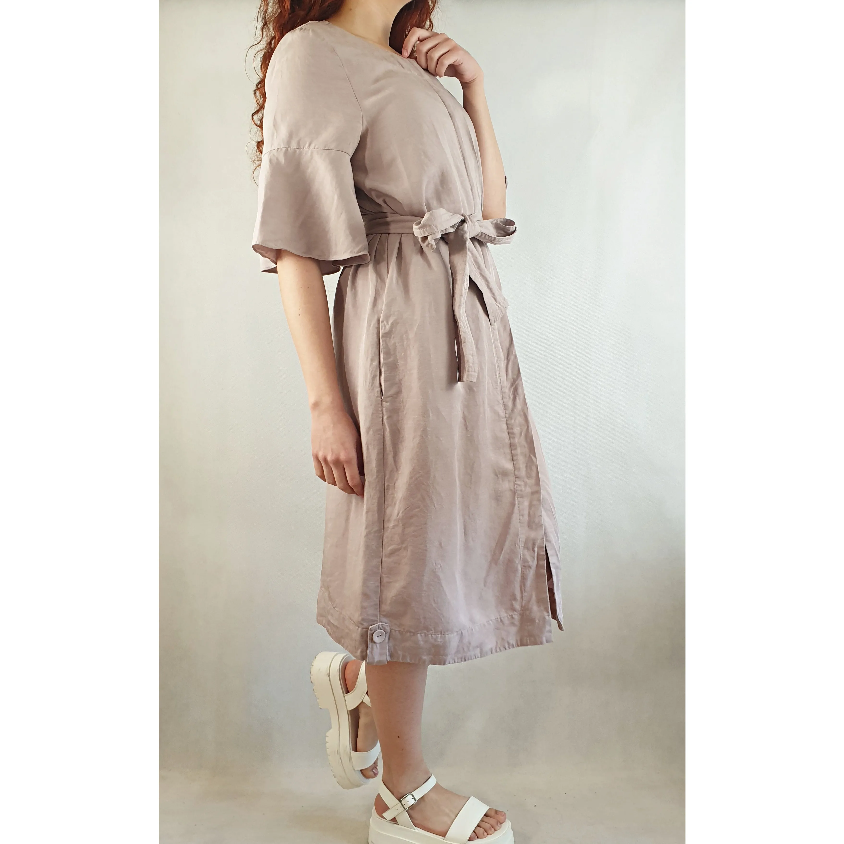 Mesop greyish dusty pink dress with hidden front buttons size S (best fits size 10)