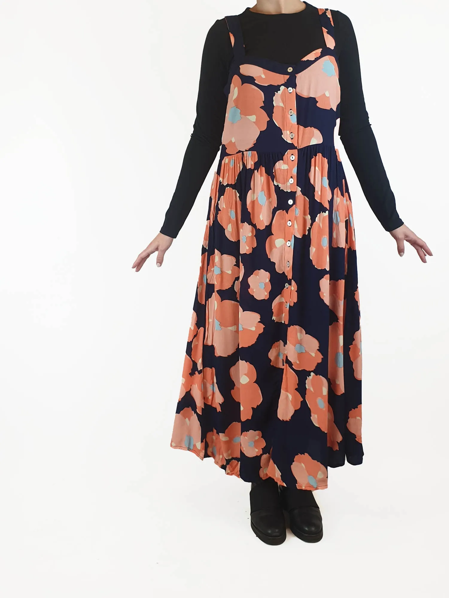 Mister Zimi sleeveless navy and pink floral maxi dress size 10