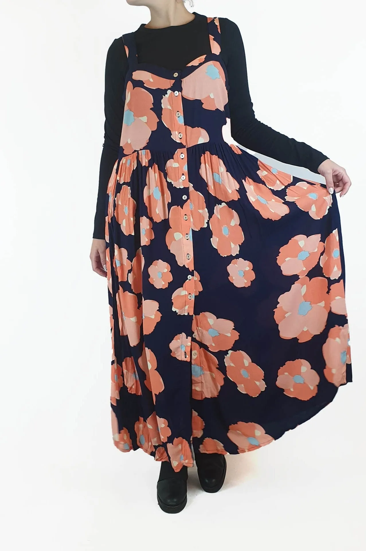Mister Zimi sleeveless navy and pink floral maxi dress size 10